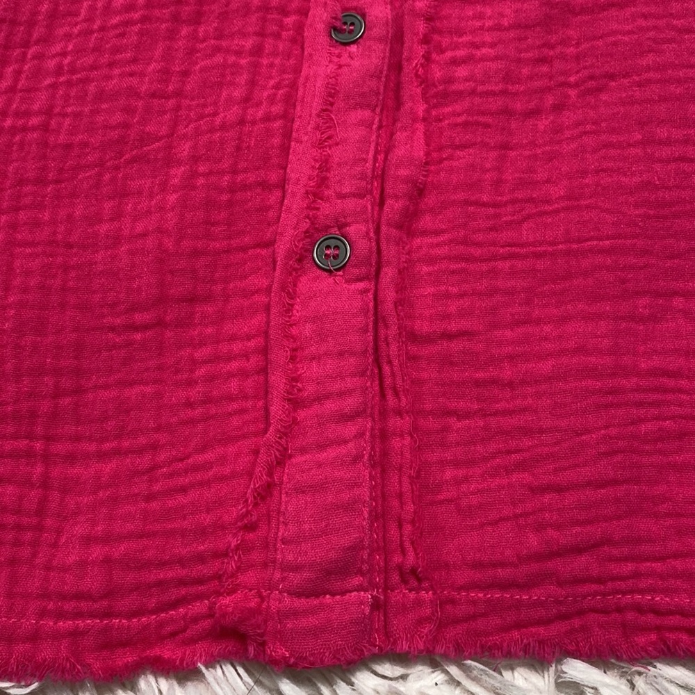 Zenana Button Down Gauze Top 💗 Pink - Picture 10 of 14